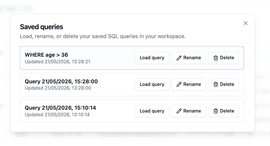 Saved SQL queries in ParquetReader for reusable analysis workflows